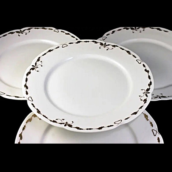 Antique Dinner Plates, Old Abbey, Limoges France, Latrille Freres, Raised Gold, Hand Painted, Set of 4, Rare, Hard to Find