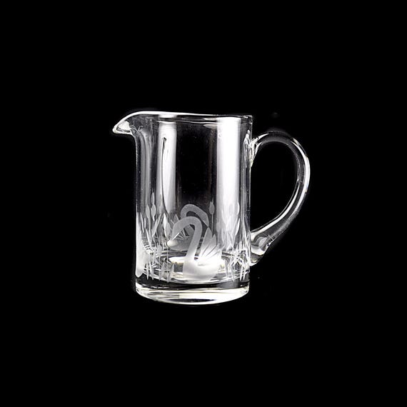 Etched Swan and Cattails Glass Creamer – 8 oz Crystal – Table Decor