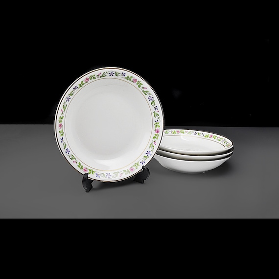 O.P. Co. Syracuse China Fruit Bowls - Melrose Pattern - Set of 4 Antique Bowls (c. 1920s) - Floral Border Design