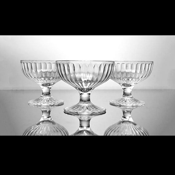 Hazel Atlas Ribbon Clear Sherbet Glasses – Set of 3 - Champagne Coupes - Depression Glass