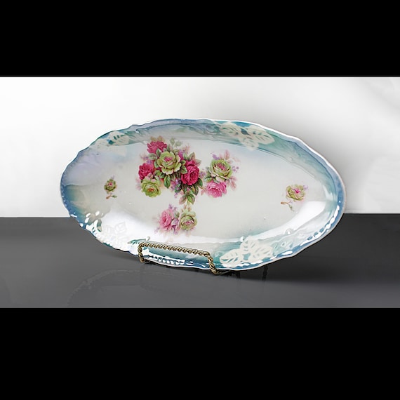 Antique Celery Bowl, Zwickau Porcelain Factory, Saxony Germany, Lusterware, Display Bowl