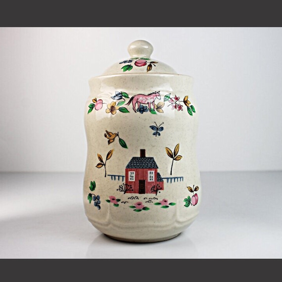 Small Food Canister, International China, Heartland, Stoneware, Food Container, Farm Scene, Kitchen Decor, Country Kitchen