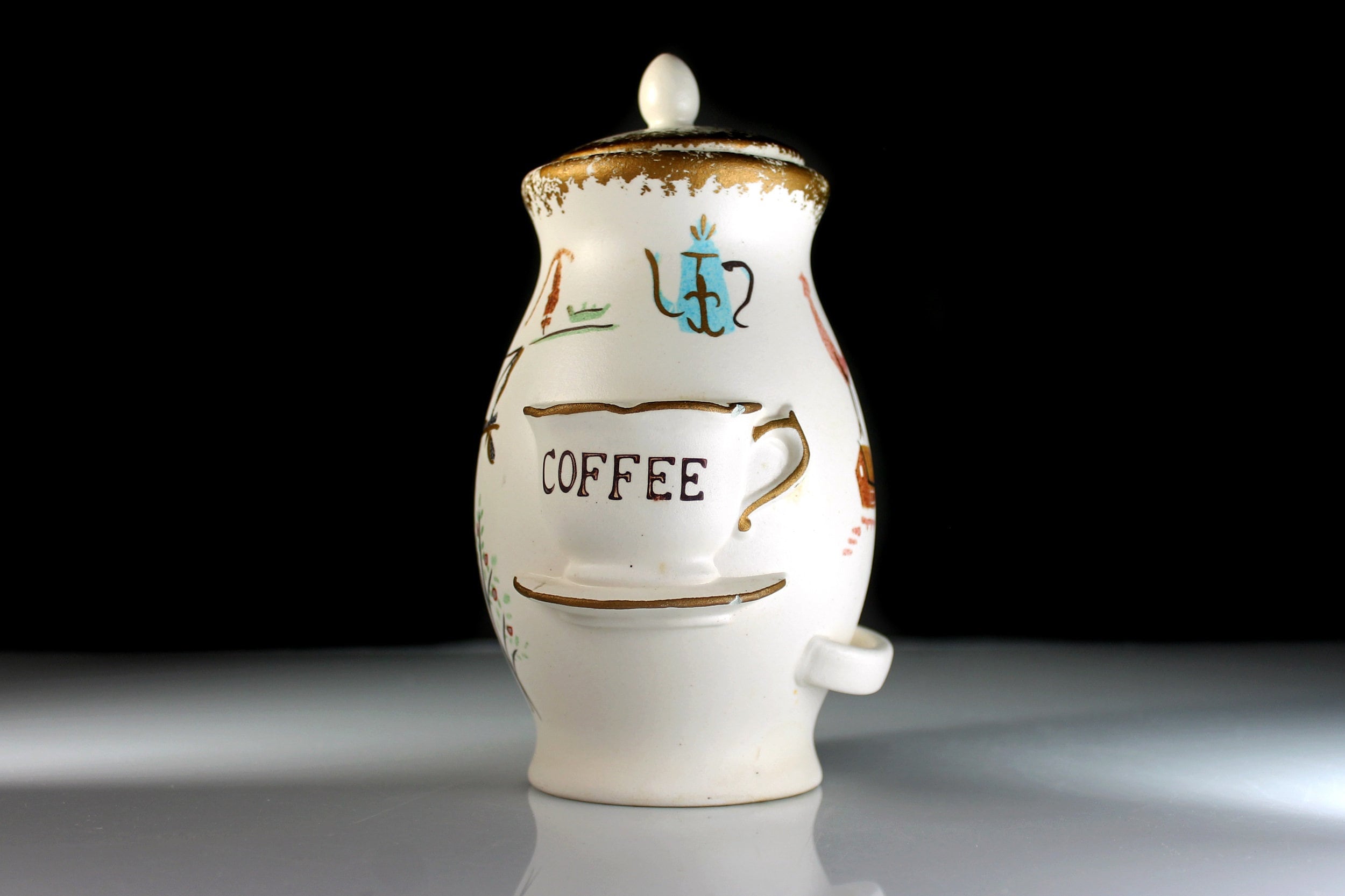 Instant Coffee Jar, Coffee Canister, Embossed, Porcelain, Container