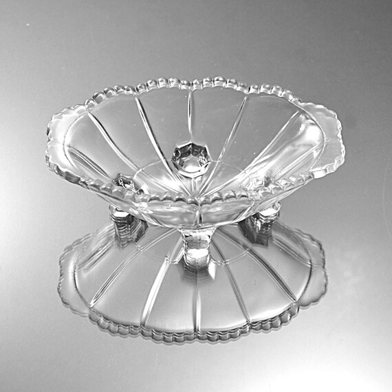 Antique Oval Footed Glass Bowl, Manganese Glass, 1900s Pressed Glass