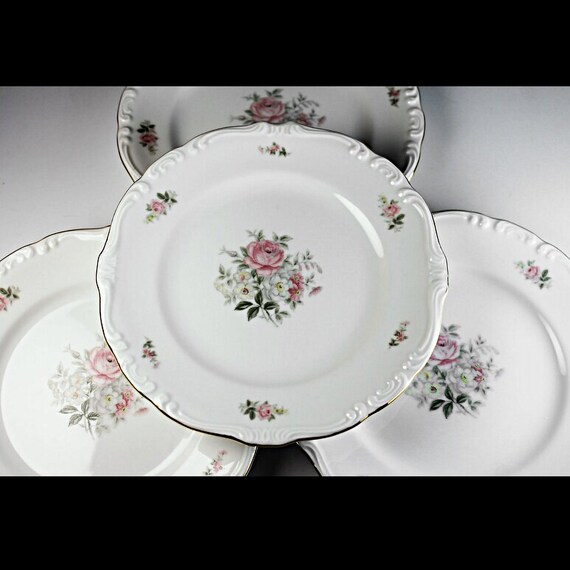 Bread and Butter Plates, Crest Wood, Georgian Rose, Pink Floral, Set of 4