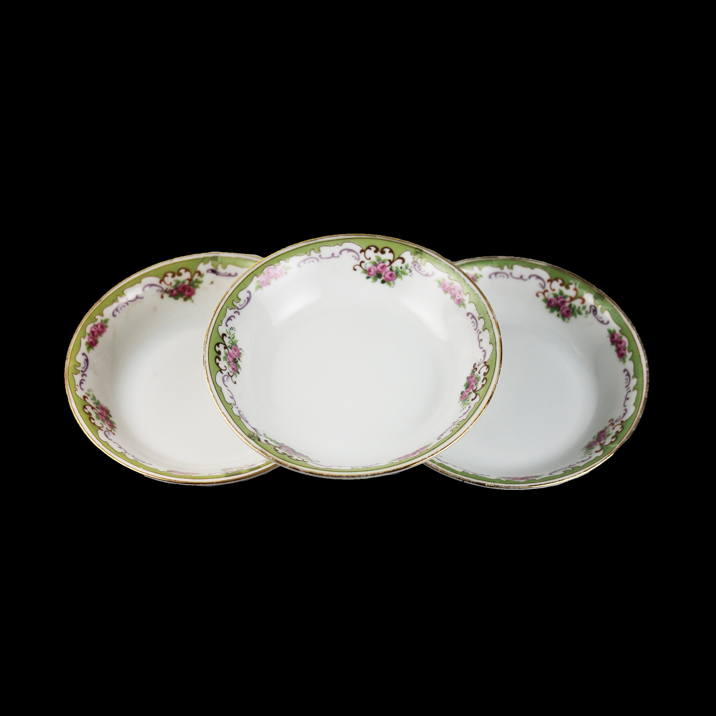Antique Fruit Bowls, Union T China Company, Czechoslovakia, Green