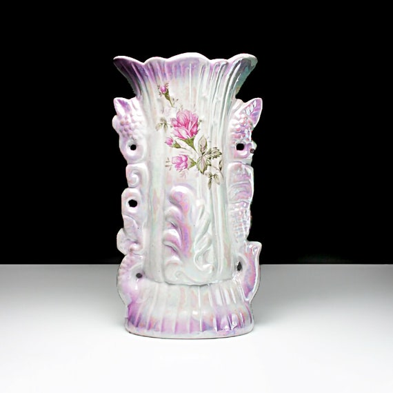 Purple Lusterware Table Vase, Zhongguo Zhi Zao, Made in China,  Centerpiece, Flower Vase, Pink Floral, Porcelain