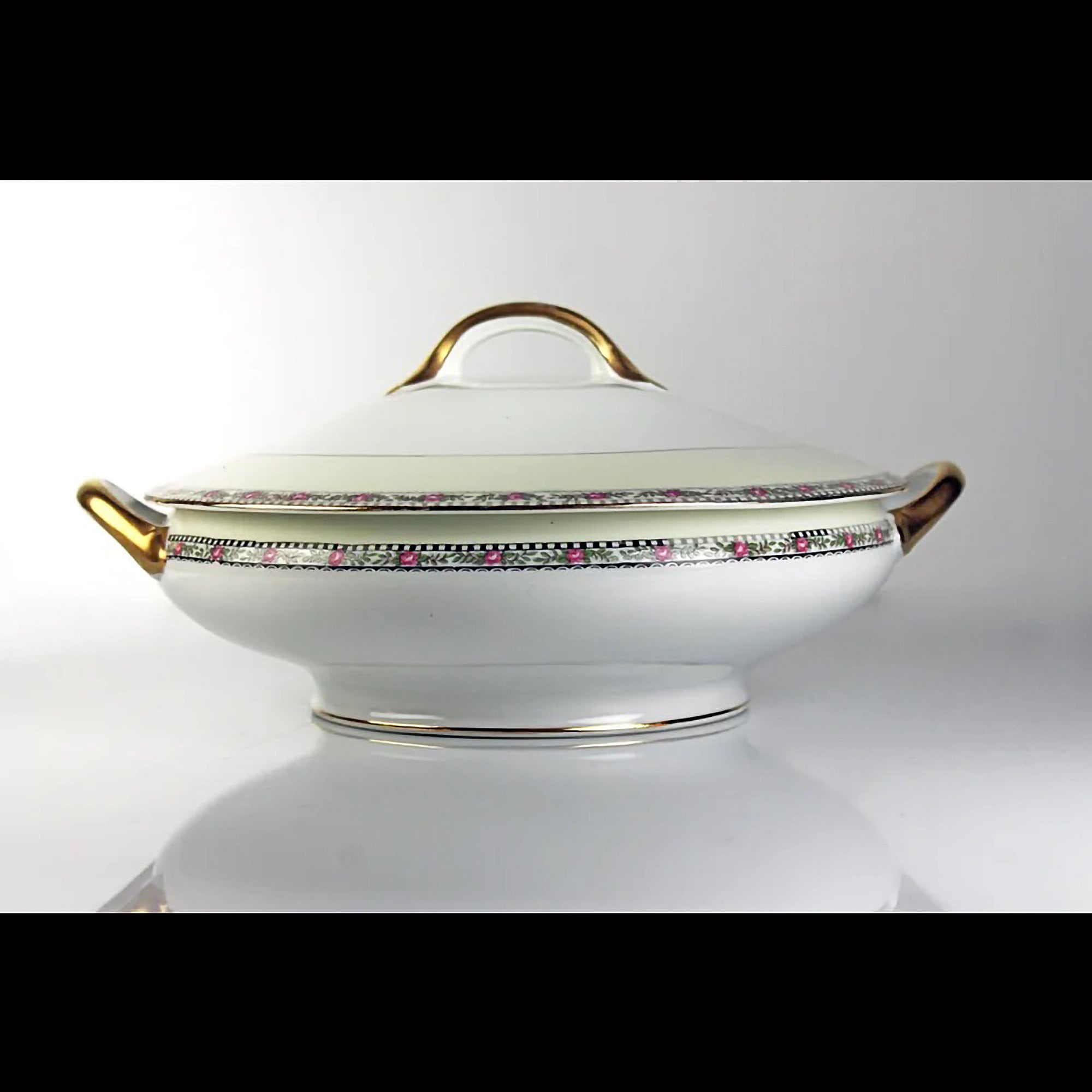 Antique Covered Vegetable Bowl, Noritake, Cherry Blossom Backstamp, Floral  Band, White