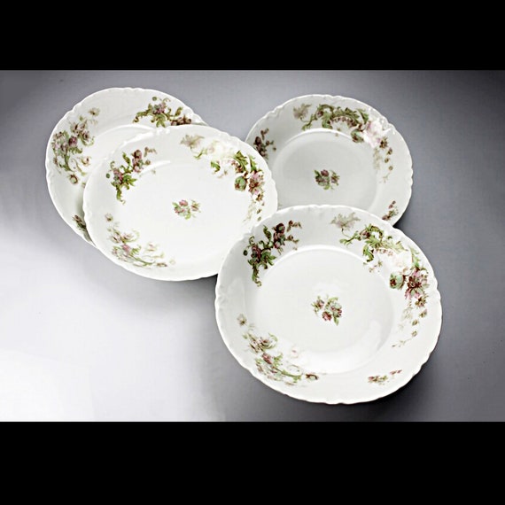 Soup Bowls, Haviland for Van Heusen Charles Co, Floral Pattern, Set of Four, Fine China, Cereal Bowls