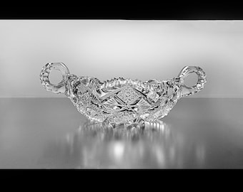 Antique Imperial Glass EAPG Two-Handled Nappy Bowl, Sawtooth Edge, Early American Pressed Glass Bowl