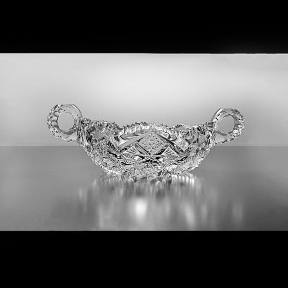 Antique Imperial Glass EAPG Two-Handled Nappy Bowl, Sawtooth Edge, Early American Pressed Glass Bowl