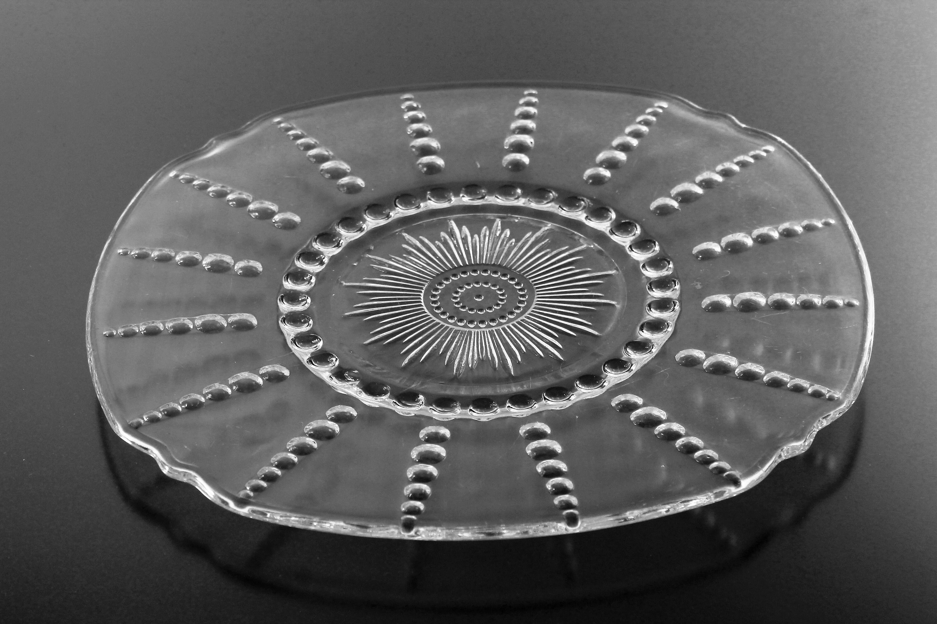 Clear depression glass cake plate