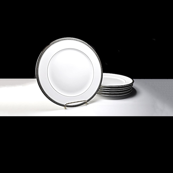 Continental China Duchess Dinner Plates, 10 Inch, Platinum Trim, Mid Century Rosenthal, Set of 6