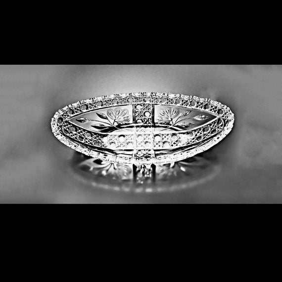 American Brilliant, Antique, Celery Bowl, Cut Glass, Oblong, Floral Wheel Cut, Clear, Collectible