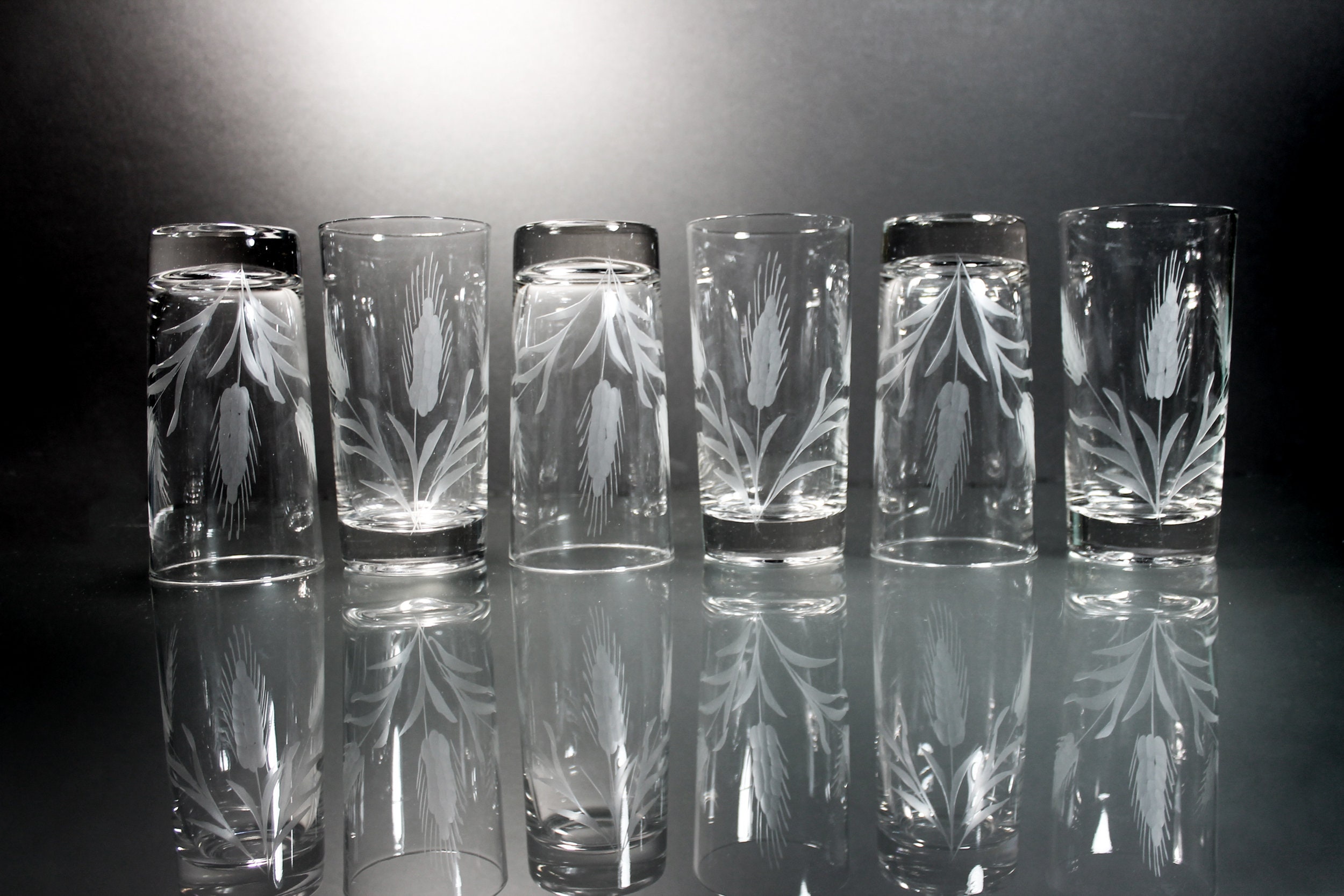 Gzhel Decal Tall Glass Set of 6