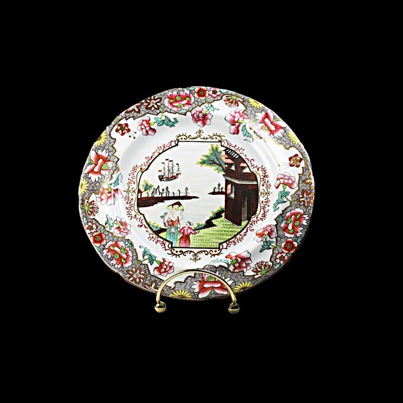 Antique Salad Plate, Spode New Stone, Chinoiserie, Hand Painted, Museum Quality, Rare Find, Display Plate