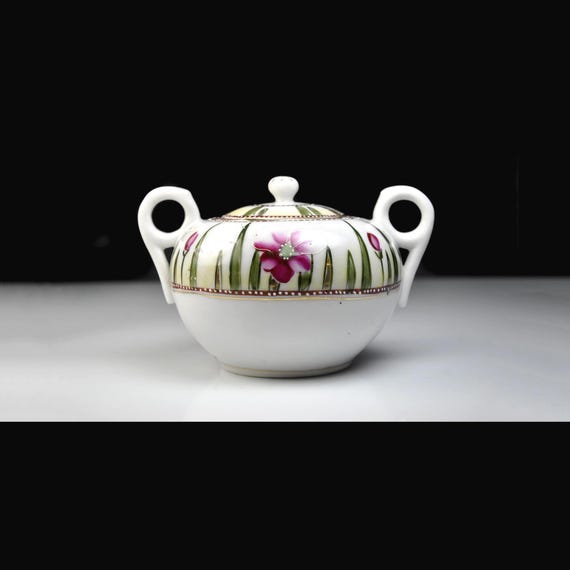 Vintage Hand Painted Japanese Sugar Bowl with Lid, Made in Japan