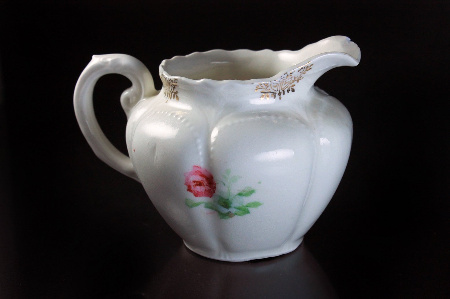 Creamer, Made In Germany, White, Pink Floral, Gold Trimmed, Porcelain