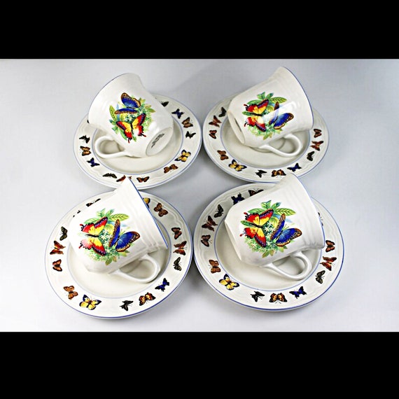 Cups and Saucers, Tabletops Unlimited, Butterflies, Set of 4