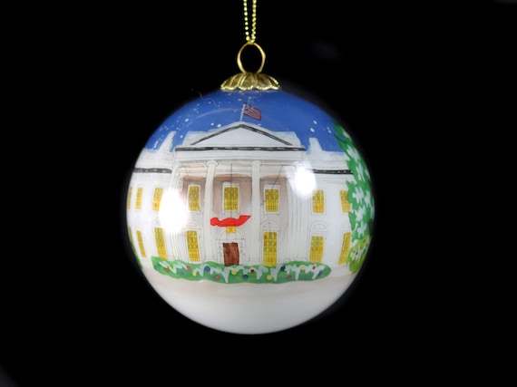 White House Christmas Ornament, 3 Inch, Hand Painted, Original Box