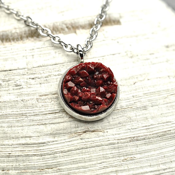 Red Druzy Jewelry Set, Necklace Bracelet Earrings, Matching Set, Gift for Her