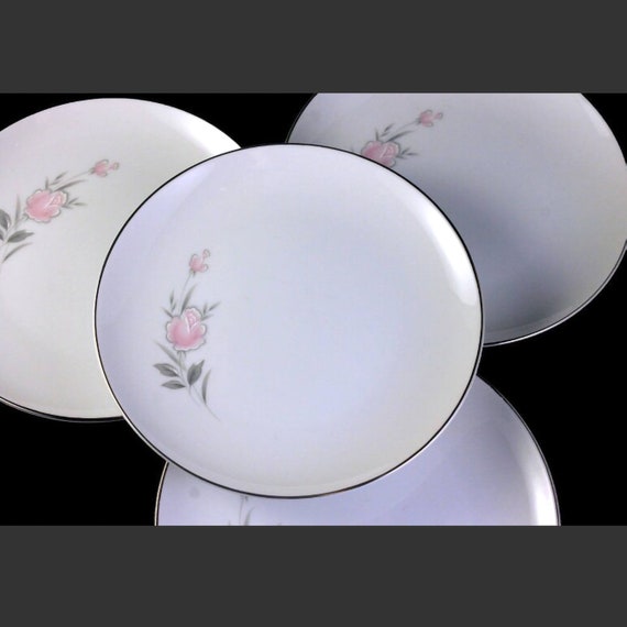 Bread and Butter Plates, Royal Court, Belle Rose, Pink Rose and Bud, Set of 4, Fine China