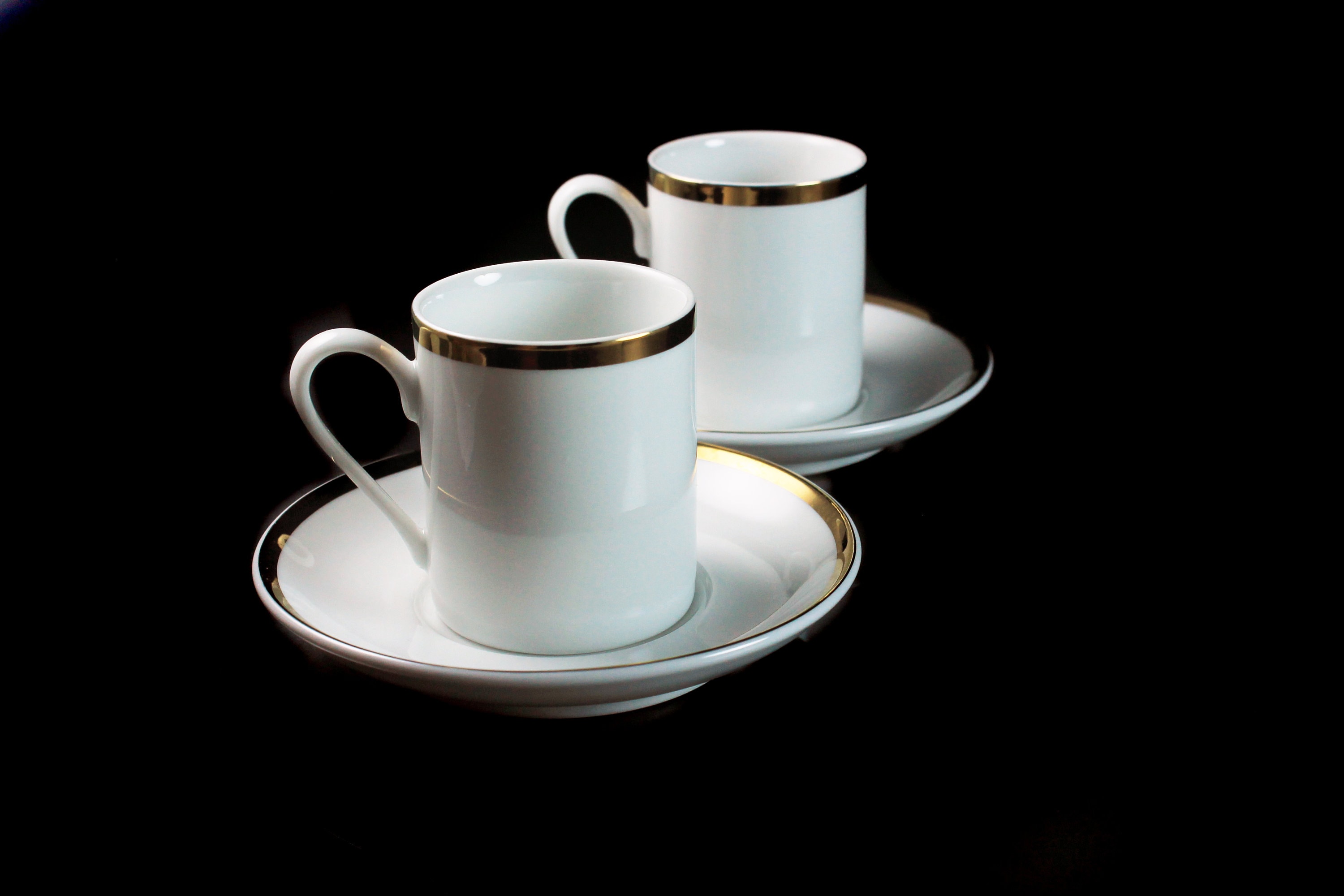 Demitasse Cups and Saucers, Schmidt Brazil, Set of 2, Porcelain, White