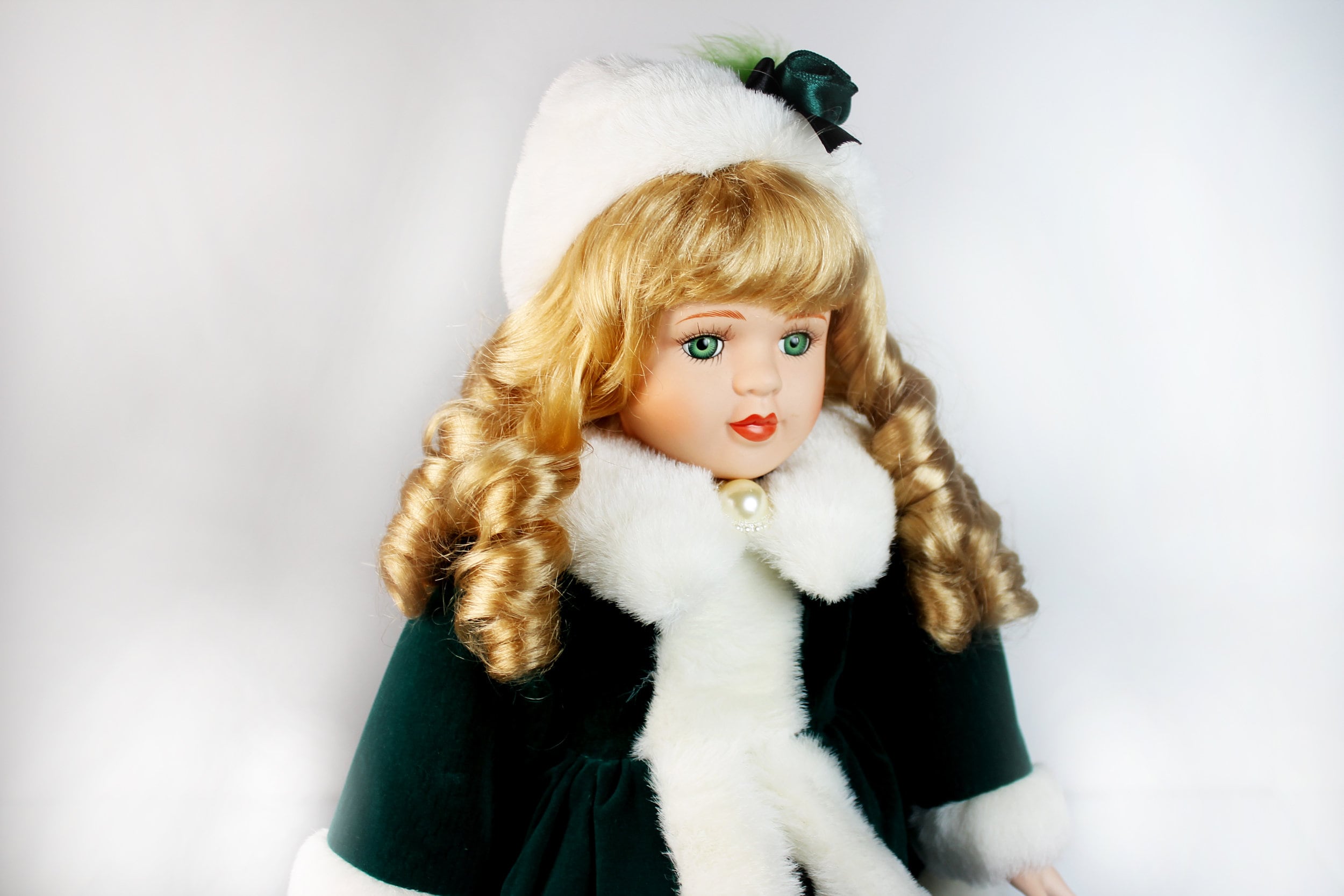 Porcelain doll green dress shop
