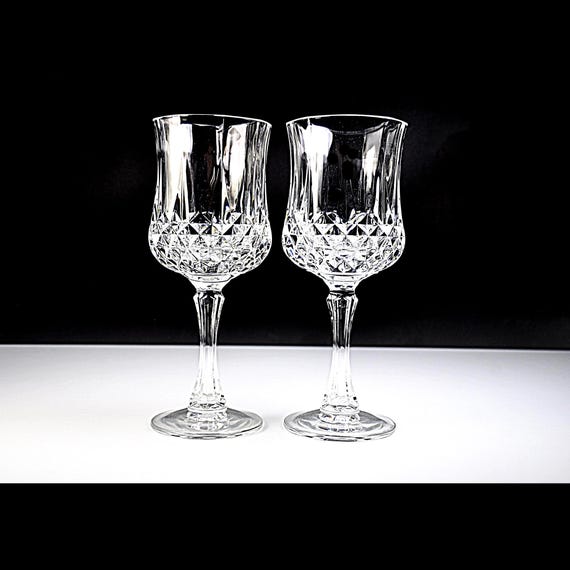 St. George Crystal Belmont Water Goblets, Set of 2, Diamond Cut Glass