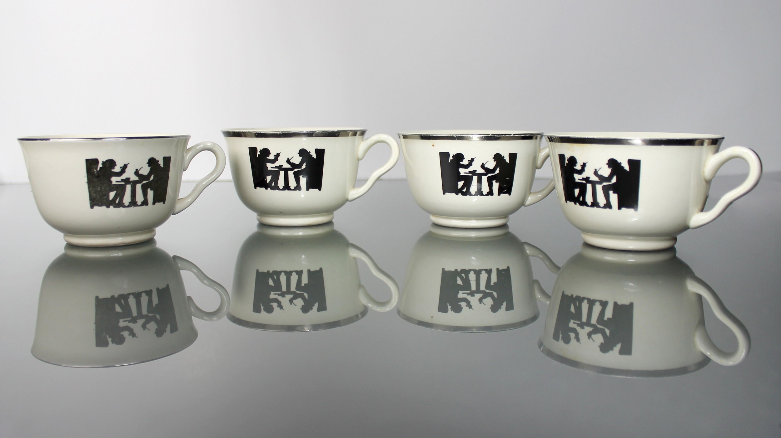 Footed Cups, Halls Kitchenware, Silhouette, Made in the USA, Set of 4