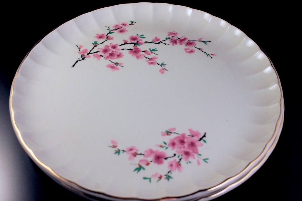 W S Dinner Plates, Peach Blossom, Bolero Shape, Set of 2, Pink