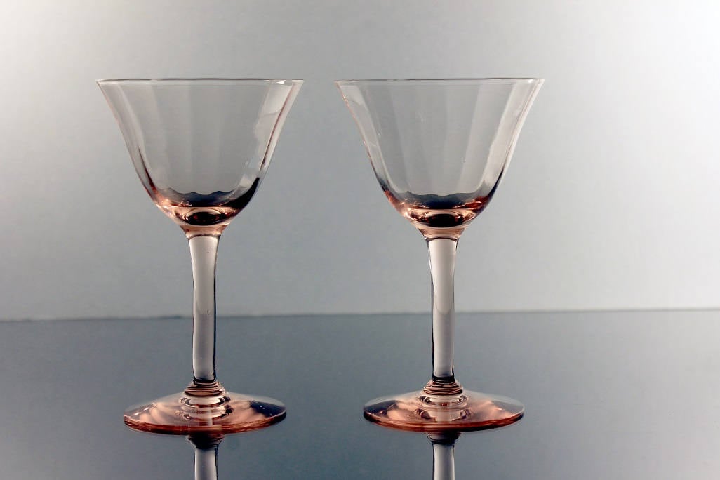Pink Cordial Glasses, Optic Paneled, Depression Glass, Cocktail Glasses
