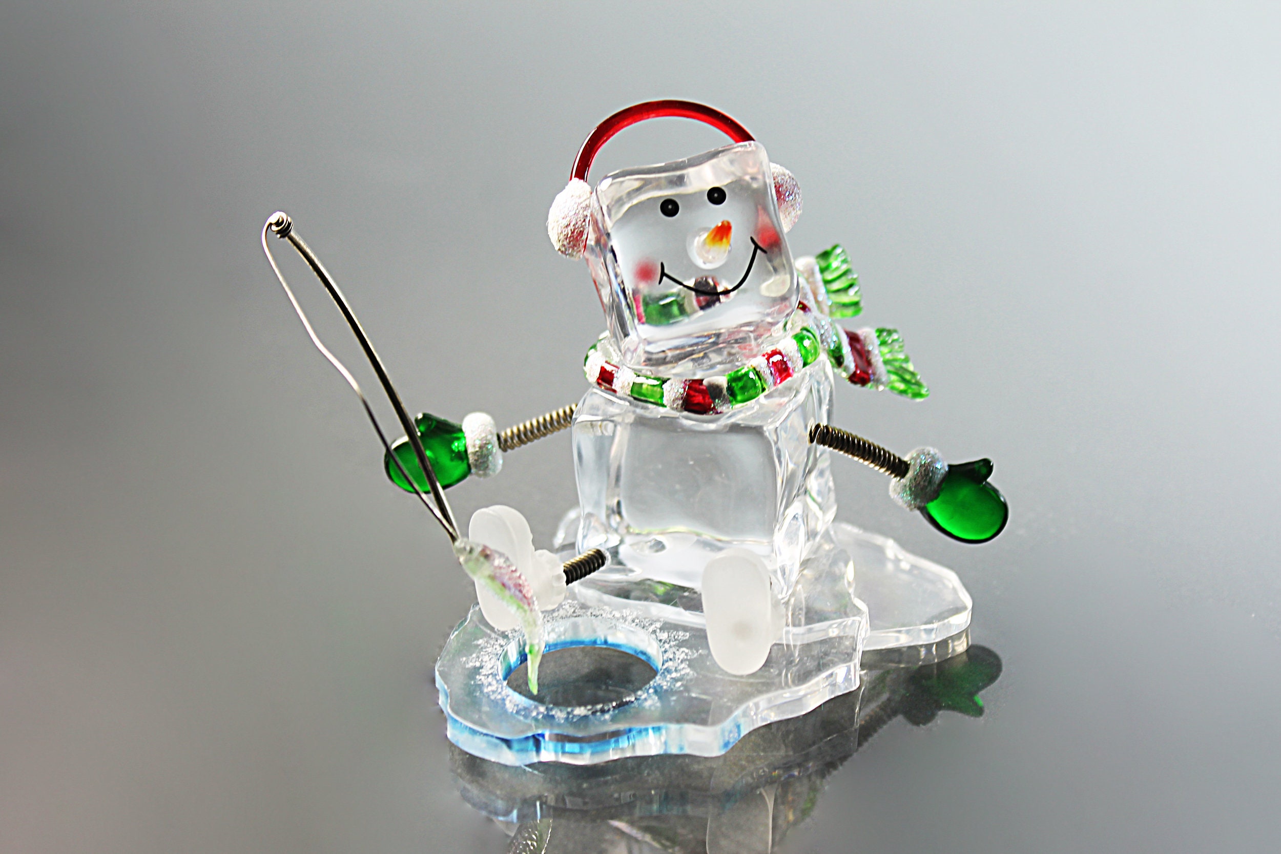 Acrylic Ice Cube Snowmen, Ice Fishing, Standing, Christmas Holiday