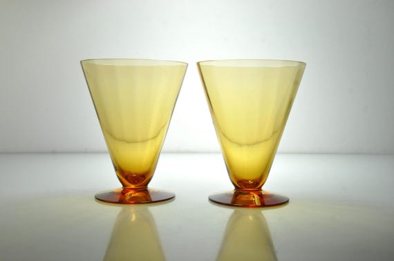 Vintage Amber Optic Footed Tumblers, Tiffin-Franciscan, Set of 2, Juice or Cocktail Glasses
