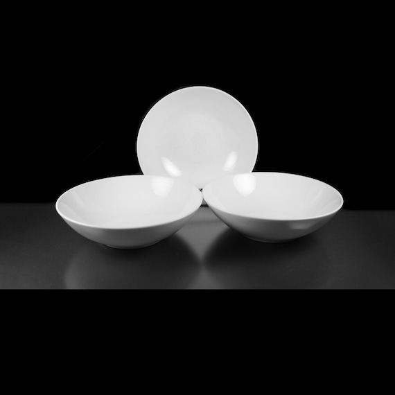 Mikasa Cereal Bowls – Sophisticate Pattern – 6 Inch – Mid-Century Modern White China - Set of 3