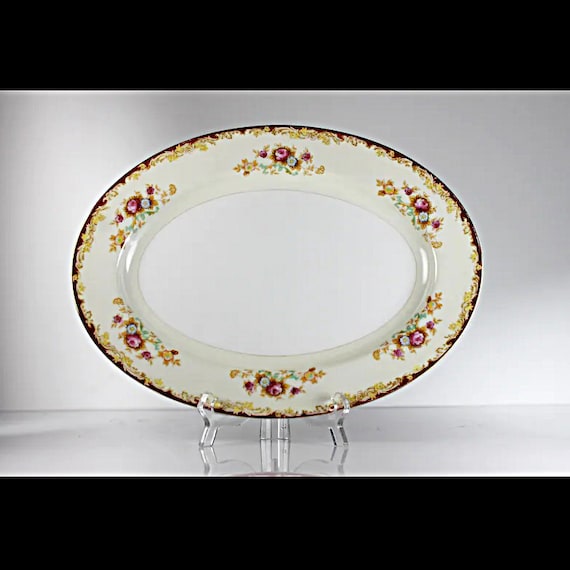 Hand Painted Japan Platter, 12 Inch, Floral Rim, Gold Trim, Fine China