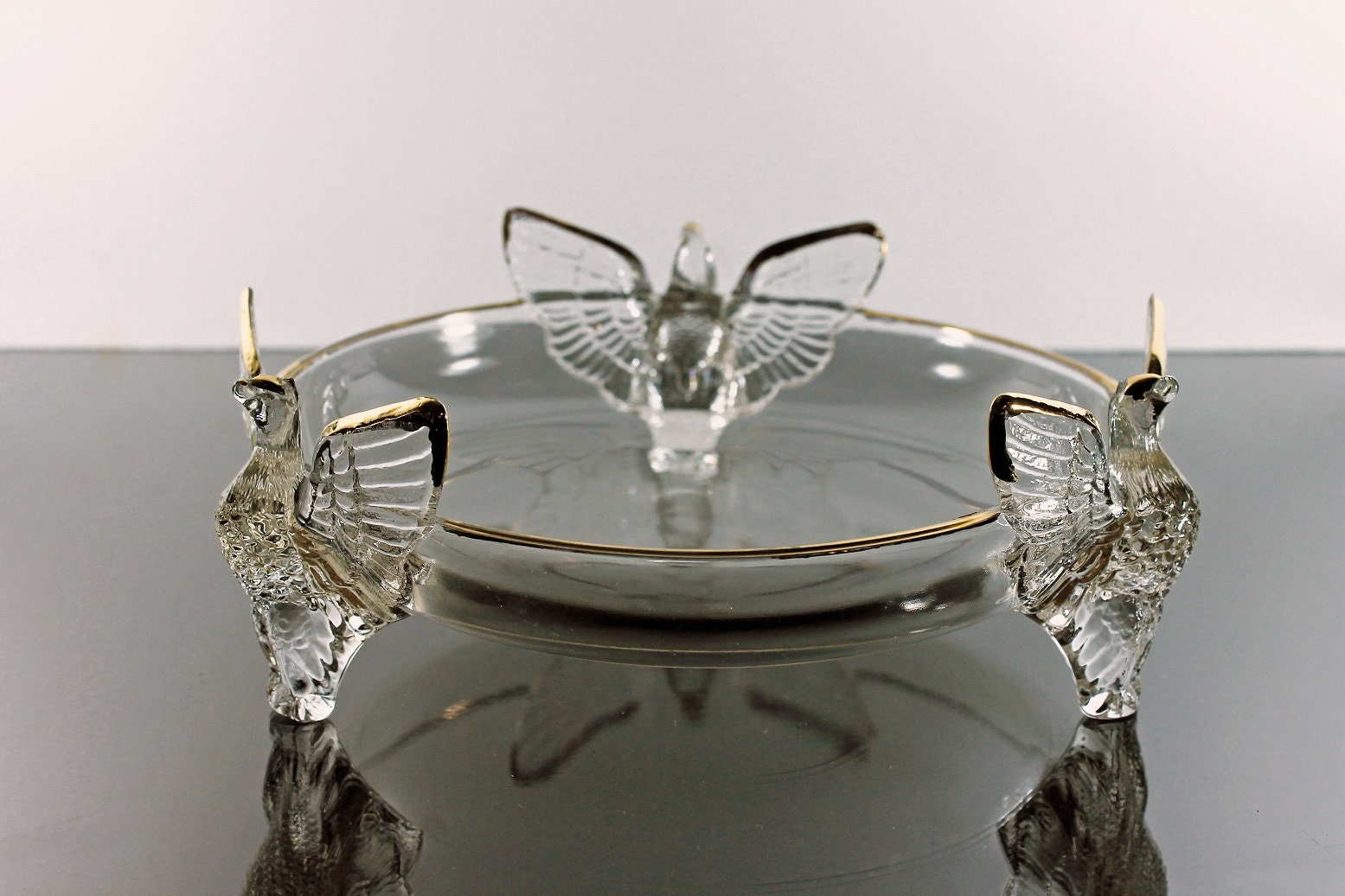 Three Toed Eagle Bowl, Glass, Winged Eagles, Clear Glass