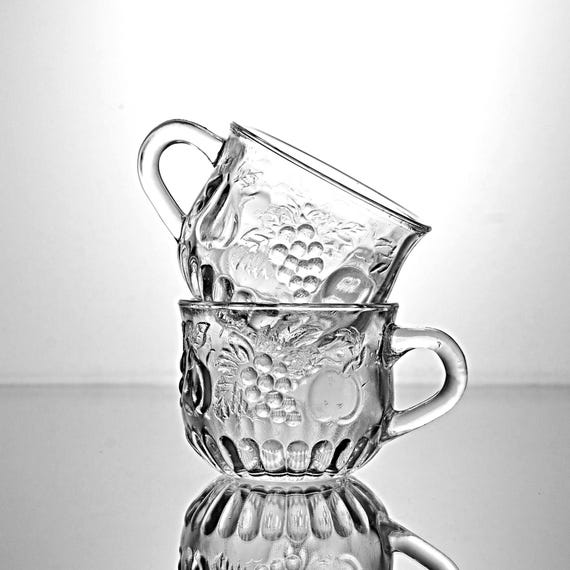 Jeannette Glass Punch Cups – Fruit Clear Pattern – Set of 2 - Mid Century Glass Cups