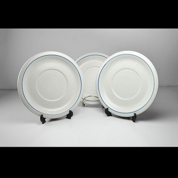 Pfaltzgraff Yorktowne Stoneware Saucers – Set of Three, Colonial Blue and Gray