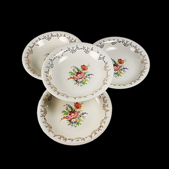 Soup Bowls, Edwin Knowles, Set of 4, Floral, Fine China, Porcelain