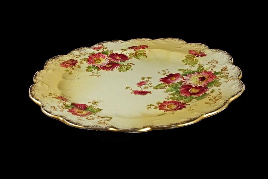Decorative plate, Display plate, Hand Painted Plate, Gold Gilt, Floral