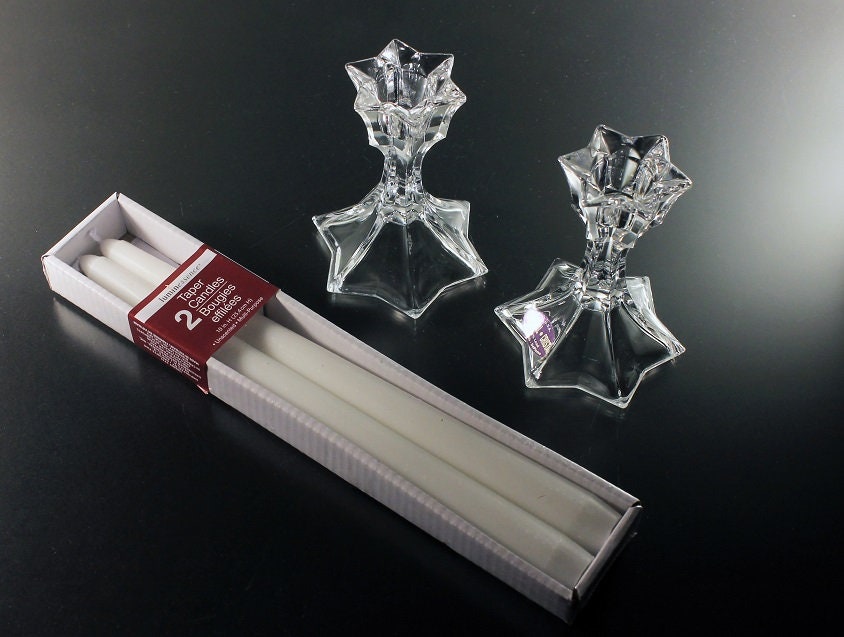 Crystal Candlesticks, DePlomb Crystal, Star Shaped, Crystal Candle Holders, Set of 2, Candles