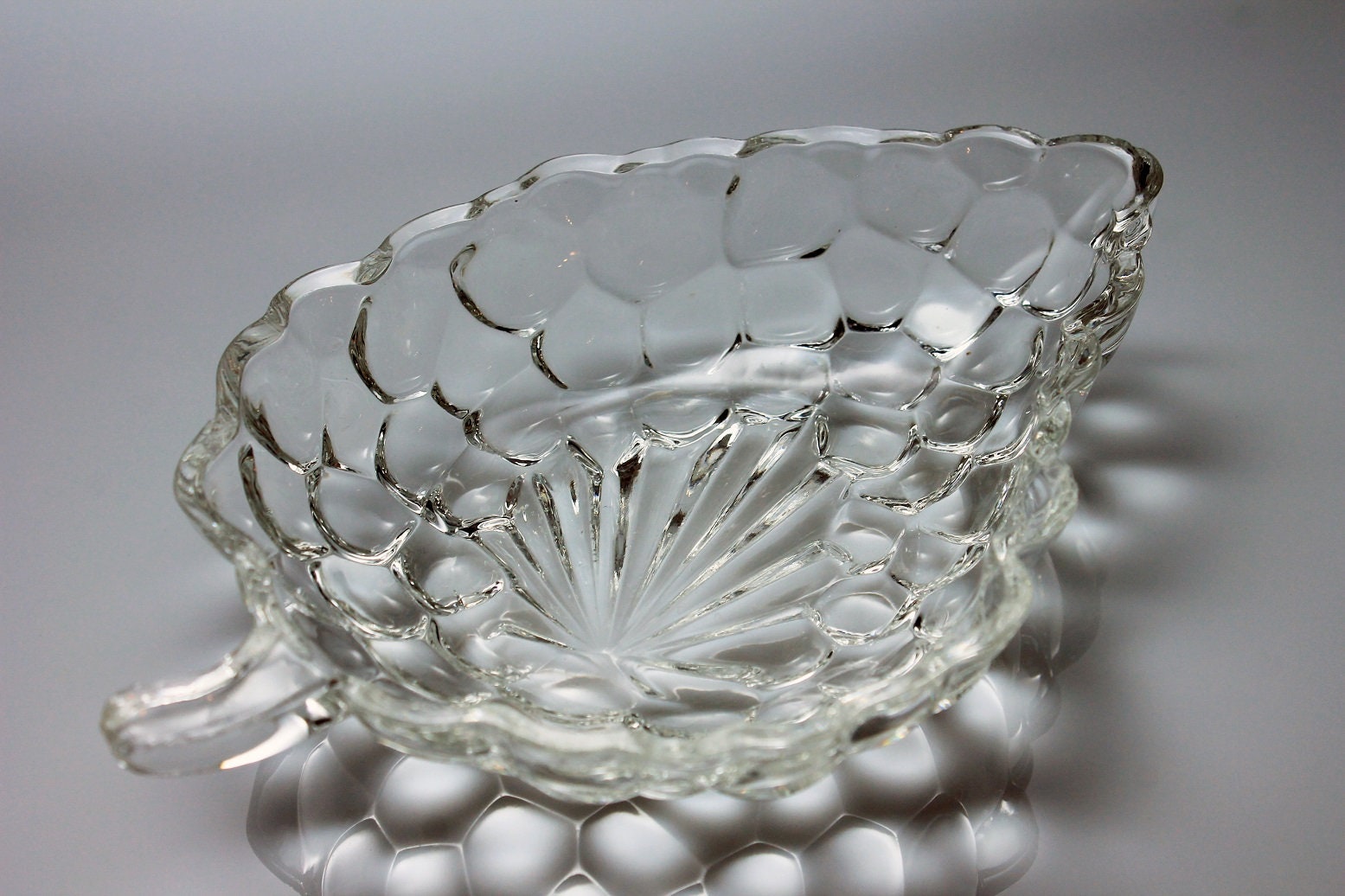 Relish Dish, Anchor Hocking, Bubble Clear, Grape Cluster Shape, Clear Glass