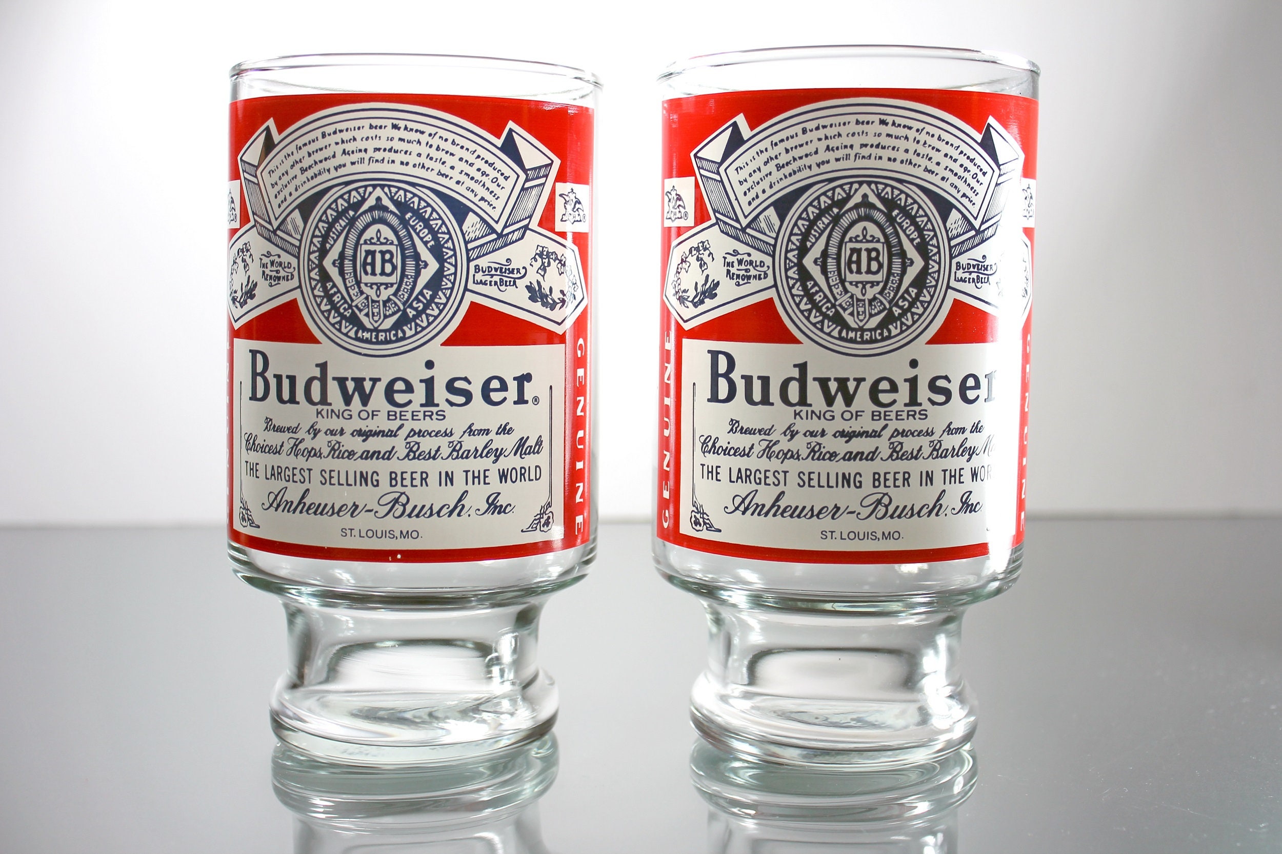 Large Budweiser Glasses, Budweiser Label, 28 Ounce, Collectible