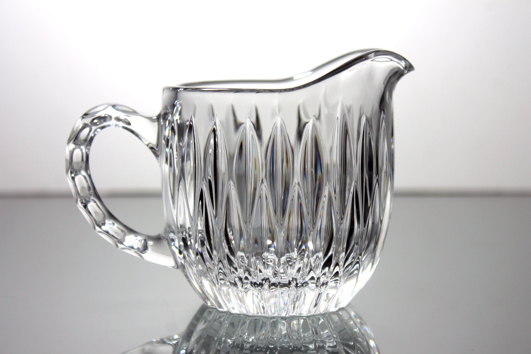 Crystal Glass Creamer, Vertical Cut, Clear Pressed Glass