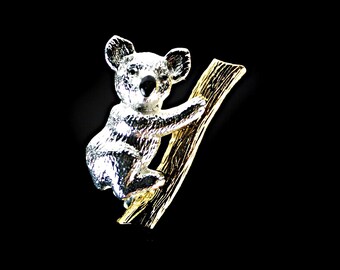 Napier Koala Bear Brooch, Silver Tone and Gold Tone, Fashion Pin, Costume Jewelry, Signed