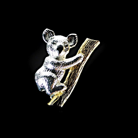 Napier Koala Bear Brooch, Silver Tone and Gold Tone, Fashion Pin, Costume Jewelry, Signed