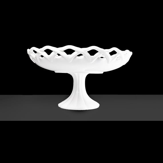 Colony Lace Edge Milk Glass Pedestal Compote - Mid-Century Indiana Glass Bowl