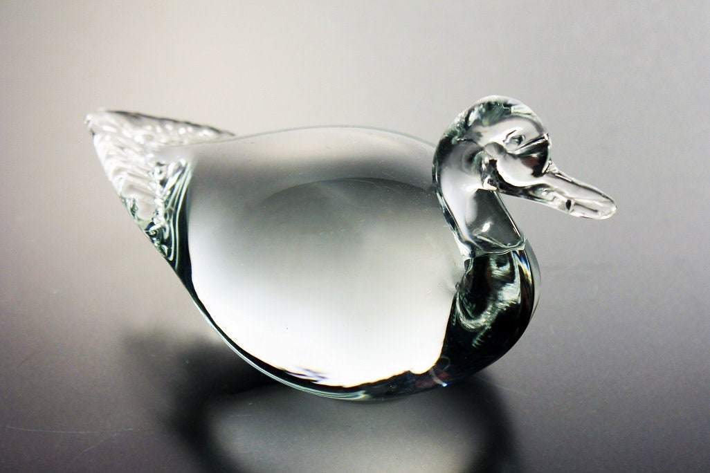 Art Glass, Mallard Duck, Paperweight, Clear Glass, Heavy Glass ...