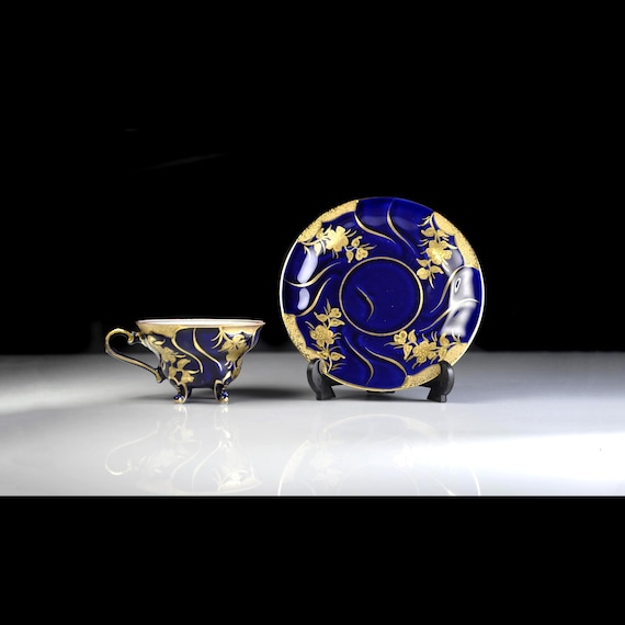 KPM Jlmenau Cobalt Demitasse Footed Cup and Saucer, Teacup